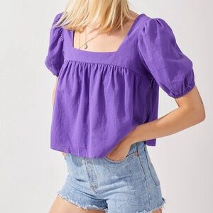 Day+Moon Purple Square Neck Puff Sleeve Top
